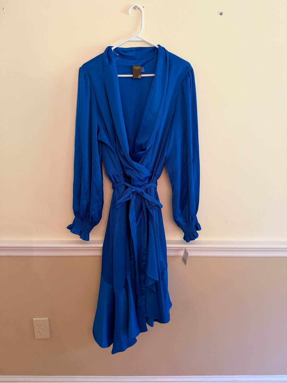 Taylor Royal Blue Long Sleeve Wrap Dress with Tie Waist